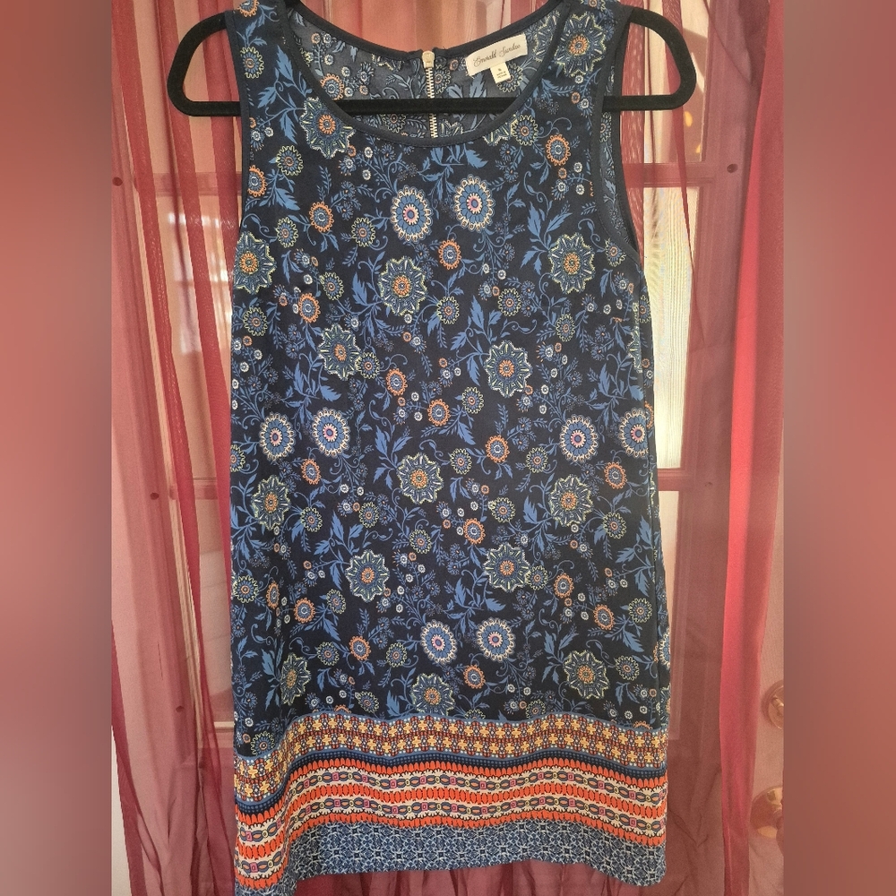 Emerald‎ Sundae Navy and Blue Boho Aztek Floral Dress Size Small A Line